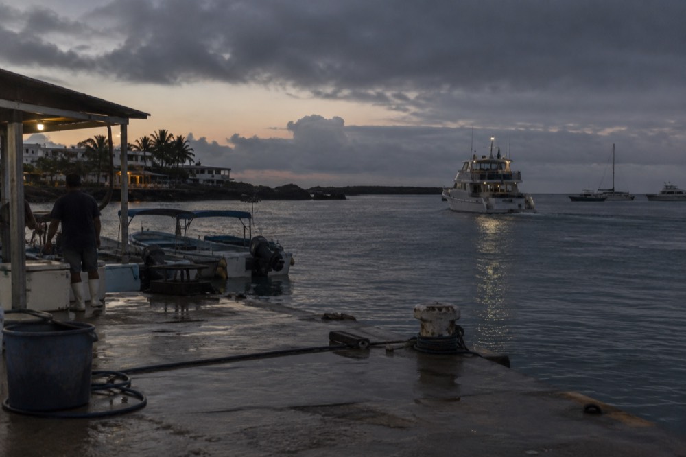 Dusk at the Puerto Ayora dock in Ecuador's Galapagos